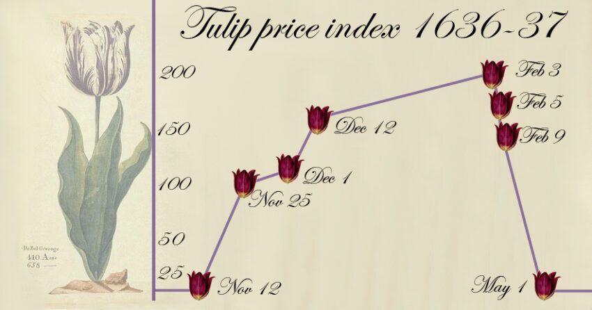 Chart showing the collapse in tulip prices which typified Tulip Mania | Adam Smith Institute