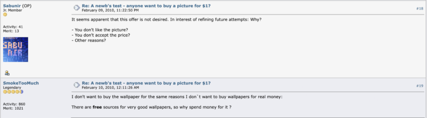 One forum user was not interested in spending money on wallpapers.