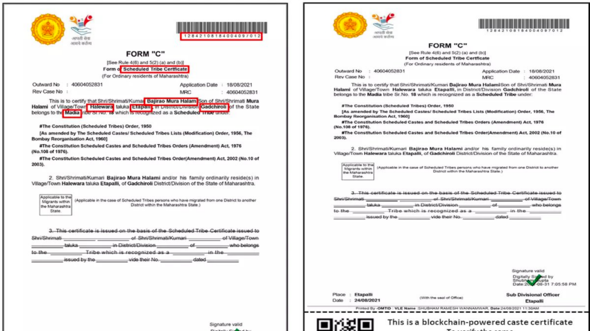 Certificati del sistema di caste indiano