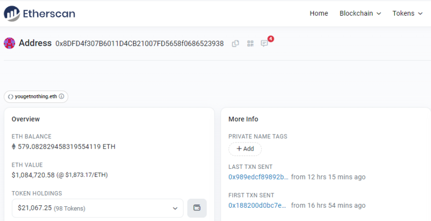Total ETH in Pauly0x Wallet at press time. Source: Etherscan