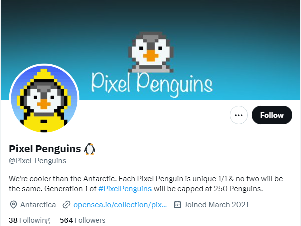 Уліковы запіс Pixel Penguins у Twitter. Крыніца: Twitter