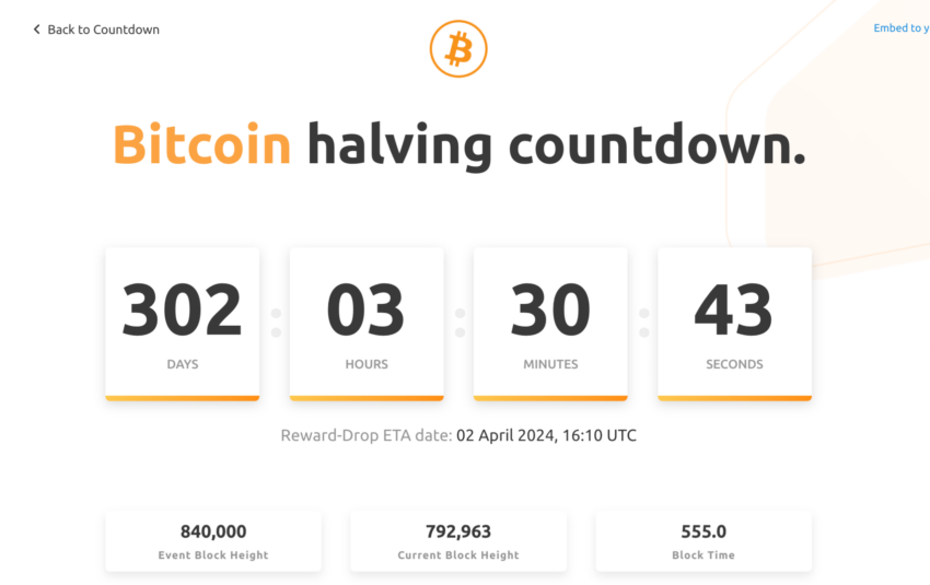 Bitcoin halving approximately 302 days. Screenshot from NiceHash