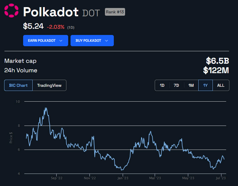 Precio Polkadot (DOT) - 1 año
