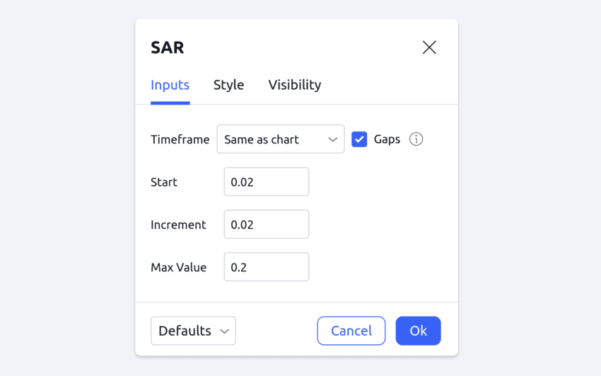 Changing the acceleration factor of SAR: TradingView