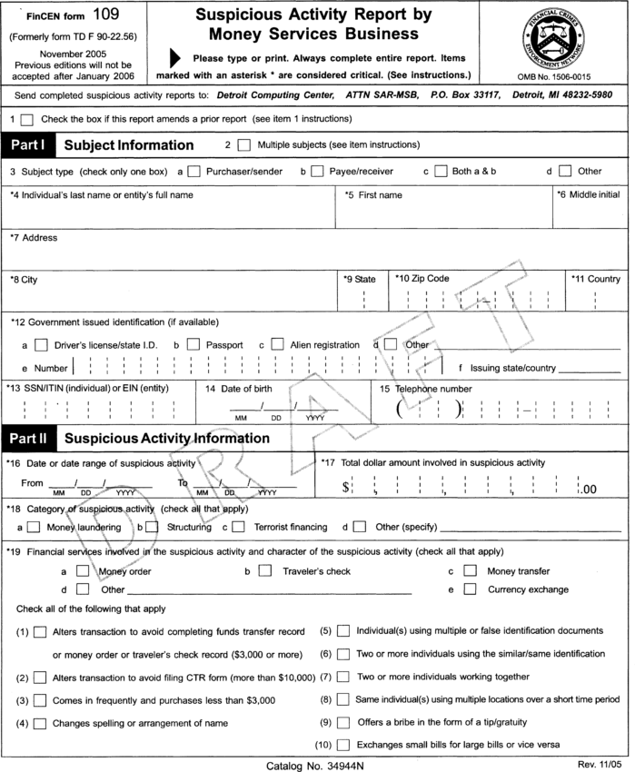 A SARs form example.