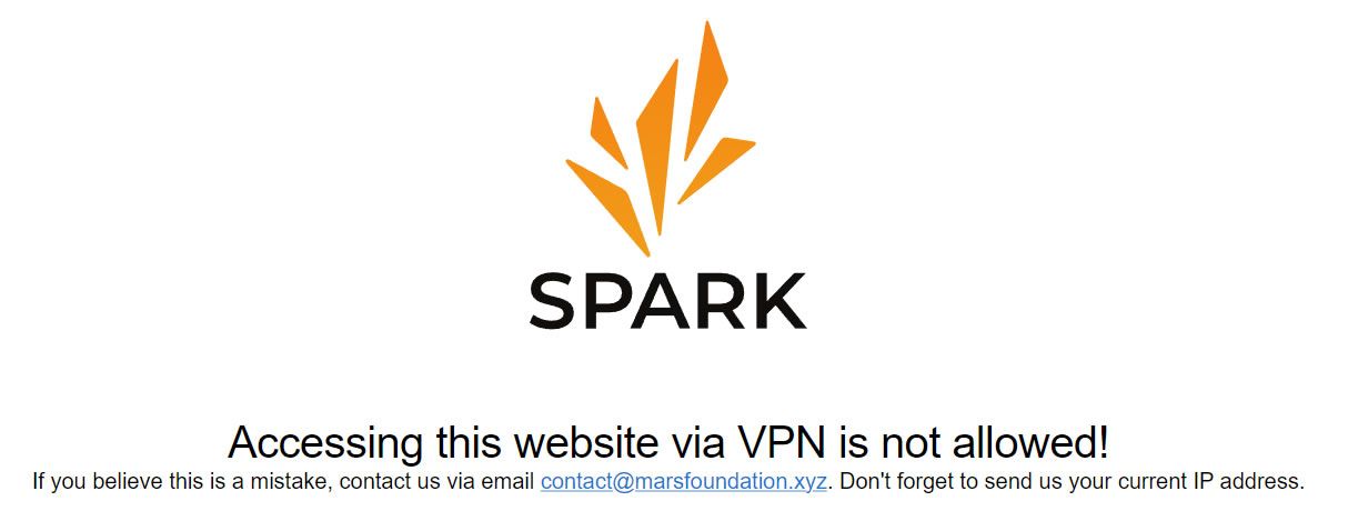 VPN Error Message. Source: SparkProtocol