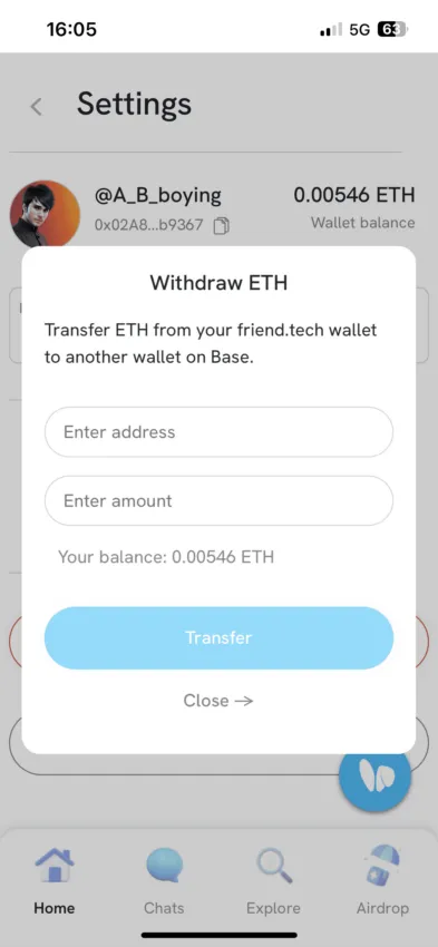 How to withdraw from Friend.tech