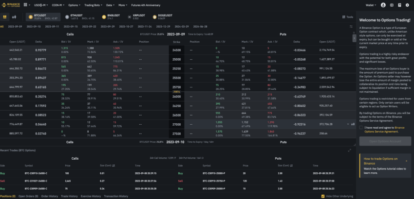 Binance review and Options trading interface