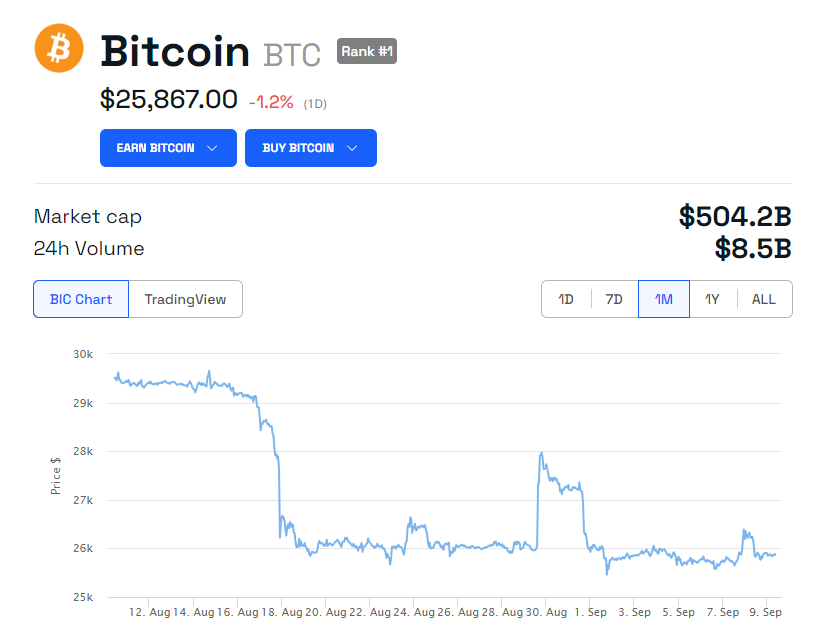 Precio de Bitcoin - 1 mes