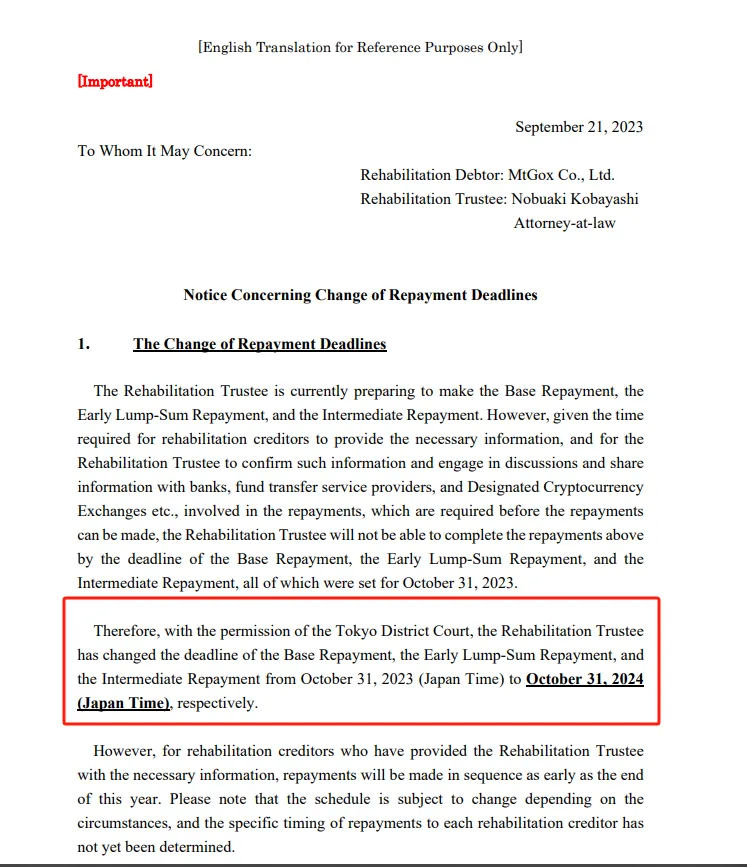 Mt.Gox Rehabilitation Trustee letter. Source: X/@WuBlockchain