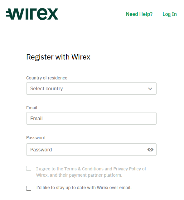 how to sign up to wirex